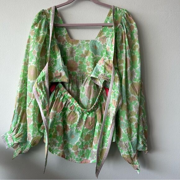 Manoush Boho Floral Green and Pink Women's Top - Picture 6 of 14